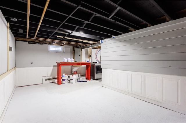 773 Marshall Rd, Chili, NY 14624 - below grade area featuring washer / dryer and wainscoting