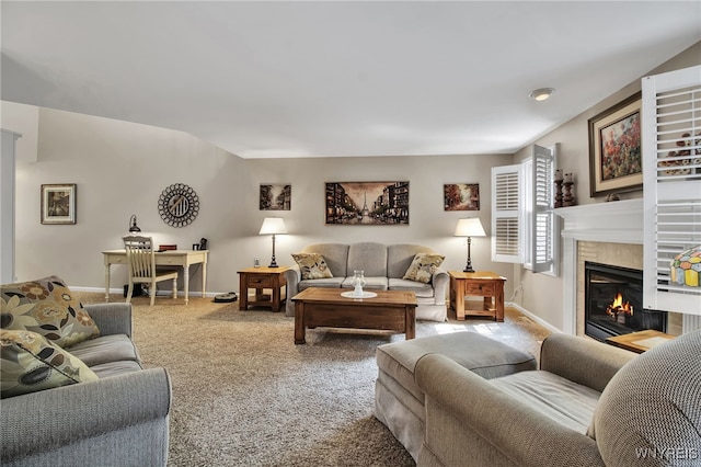 21 Towne Square Dr, Lancaster, NY 14086 - living room featuring a glass covered fireplace and carpet floors