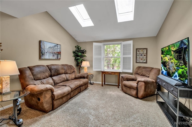 21 Towne Square Dr, Lancaster, NY 14086 - carpeted living area with vaulted ceiling and a skylight