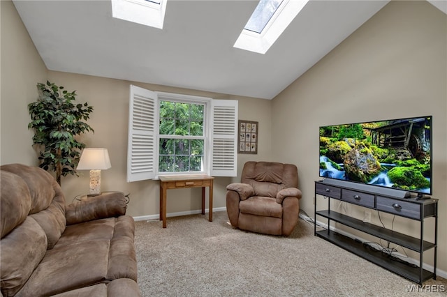 21 Towne Square Dr, Lancaster, NY 14086 - living room with a skylight, carpet floors, and vaulted ceiling