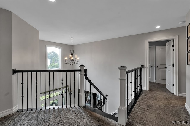 6132 Railroad St, Clarence, NY 14032 - staircase featuring carpet, a chandelier, and recessed lighting