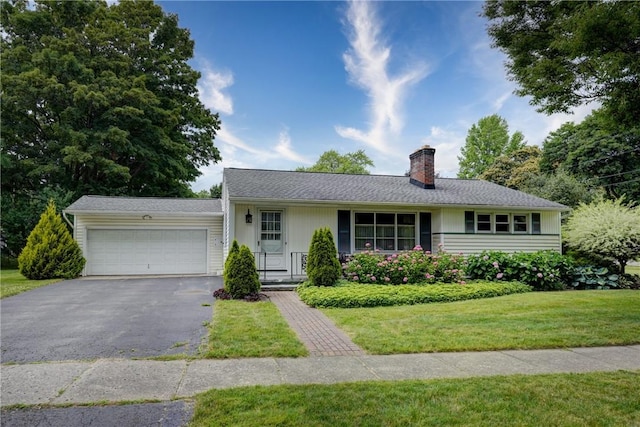 3201 Elmwood Ave, Brighton, NY 14618 - single story home featuring a chimney, a garage, driveway, and a front yard