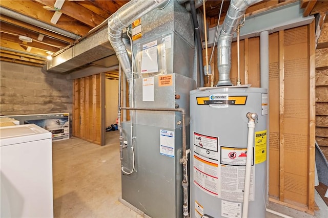 24 Huntsman, Webster, NY 14580 - utility room with water heater, washer / dryer, and heating unit