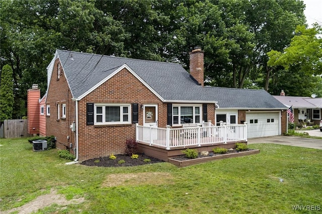 130 Hi View Ter, West Seneca, NY 14224 - view of front of house featuring a chimney, brick siding, a garage, a shingled roof, and driveway