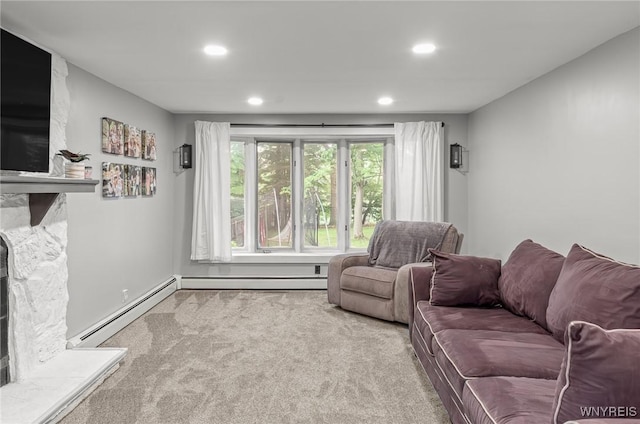 130 Hi View Ter, West Seneca, NY 14224 - carpeted living area with recessed lighting, a baseboard heating unit, and baseboard heating