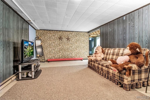 130 Hi View Ter, West Seneca, NY 14224 - living area featuring carpet and wooden walls