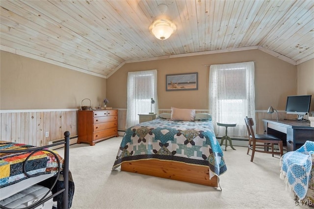 6767 Stauber Rd, Summerhill, NY 13073 - carpeted bedroom with lofted ceiling, wood ceiling, and baseboard heating