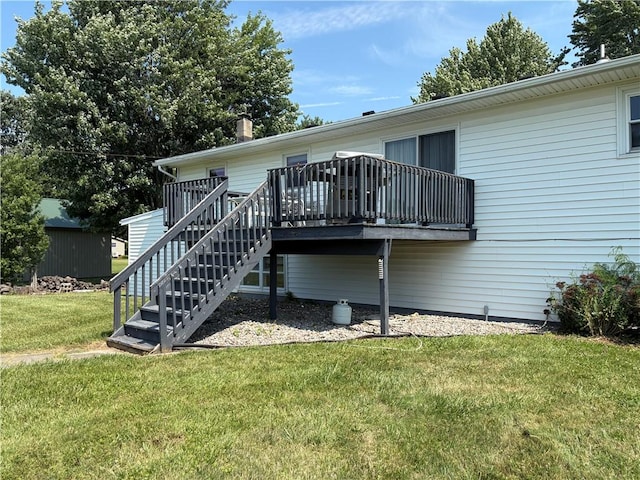 1292 Gassner Rd, Junius, NY 13165 - rear view of property featuring a wooden deck, a yard, and stairway