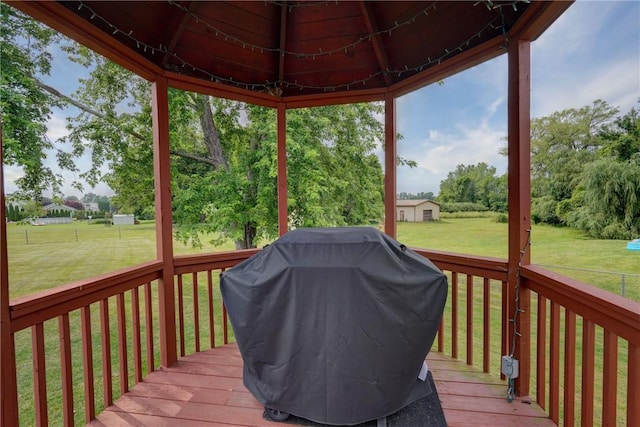 1125 Shoecraft Rd, Webster, NY 14580 - wooden terrace featuring grilling area and a lawn