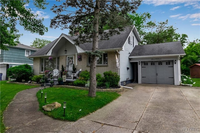 204 French Lea Rd, West Seneca, NY 14224 - view of front of home featuring an attached garage, driveway, a front yard, brick siding, and a shingled roof