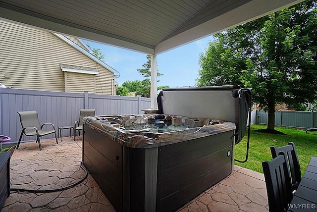 47 Timber Cove Ct, Amherst, NY 14051 - fenced backyard featuring a hot tub and a patio