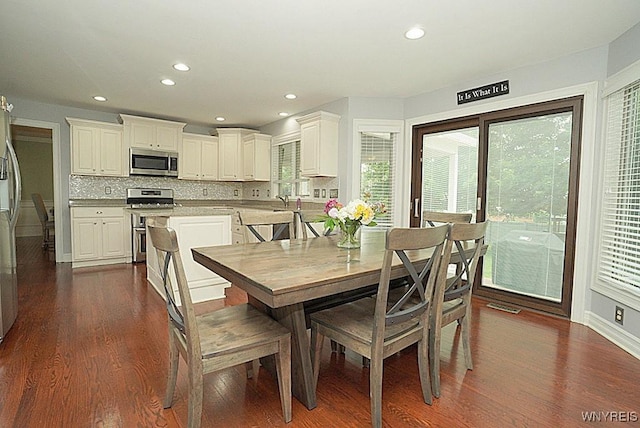 47 Timber Cove Ct, Amherst, NY 14051 - dining space with healthy amount of natural light, dark wood-type flooring, and recessed lighting
