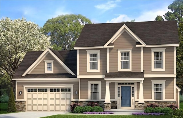 607 A Trimmer Rd, Ogden, NY 14559 - view of front of home featuring stone siding, concrete driveway, and roof with shingles