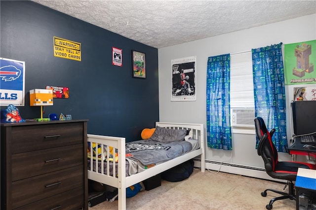 477 Pine Circle Ext, Big Flats, NY 14845 - carpeted bedroom featuring cooling unit, a desk, a textured ceiling, and baseboard heating