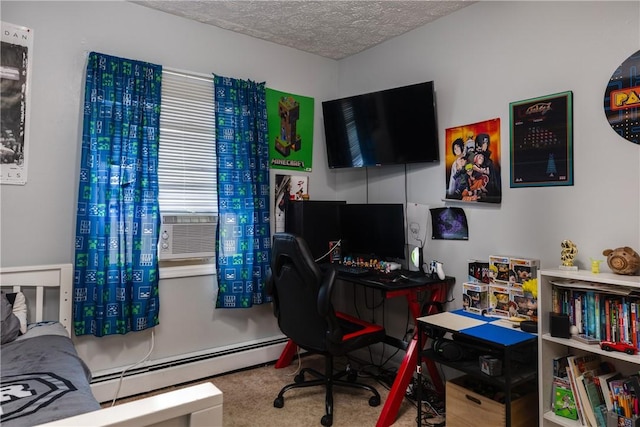 477 Pine Circle Ext, Big Flats, NY 14845 - office area featuring a baseboard radiator, a textured ceiling, and cooling unit
