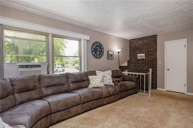 477 Pine Circle Ext, Big Flats, NY 14845 - living room with a textured ceiling, light carpet, and cooling unit