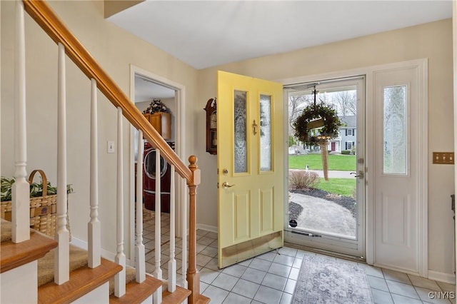 7619 Pico Ln, Lysander, NY 13027 - foyer featuring stairs and light tile patterned floors
