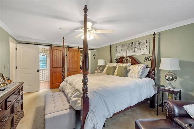 7619 Pico Ln, Lysander, NY 13027 - bedroom featuring light colored carpet, ornamental molding, and a ceiling fan