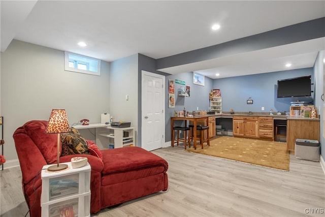 21 Donovan Dr, Oswego, NY 13126 - living room featuring wet bar, light wood-style flooring, and recessed lighting