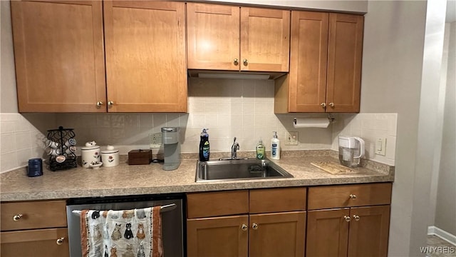 1330 Maple Rd Unit 4, Amherst, NY 14221 - kitchen with stainless steel dishwasher, backsplash, and brown cabinets