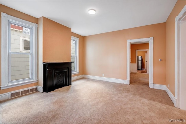 285 E N St Unit S, Buffalo, NY 14204 - unfurnished living room with carpet floors, a fireplace, and plenty of natural light