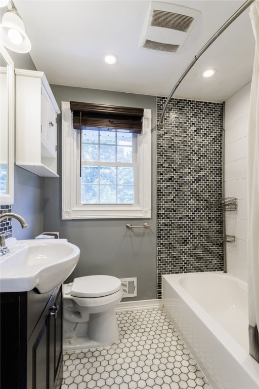 32 White Birch Cir, Chili, NY 14624 - bathroom with vanity, shower / tub combo, tile patterned floors, and recessed lighting