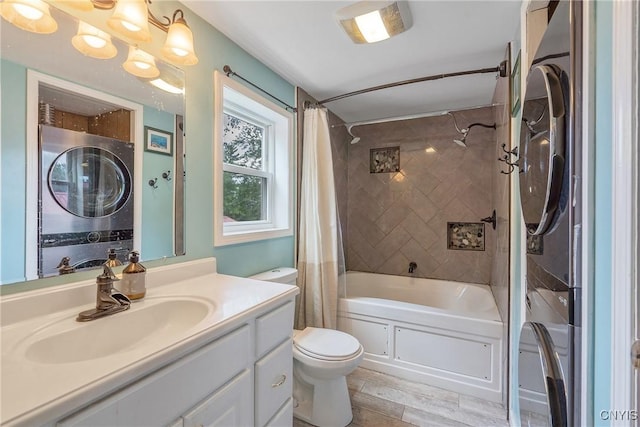 1037 County Route 17, Constantia, NY 13028 - full bath with stacked washer / dryer, shower / tub combo, vanity, and wood finished floors