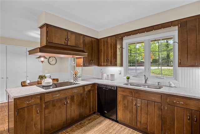 790 Oakridge Dr, Irondequoit, NY 14617 - kitchen featuring black appliances, light stone counters, and a peninsula
