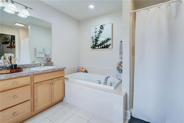 906 Lothario Cir, Webster, NY 14580 - full bath featuring vanity, tile patterned flooring, a bath, curtained shower, and recessed lighting