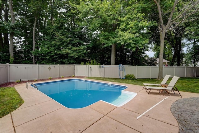 906 Lothario Cir, Webster, NY 14580 - view of swimming pool featuring a patio area, a fenced backyard, and view of wooded area