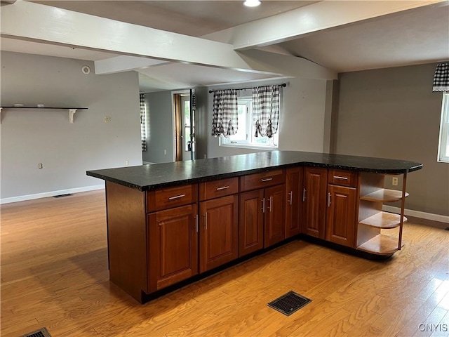 19 Beech Dr, Scriba, NY 13126 - kitchen with light wood-style flooring, open shelves, dark countertops, and recessed lighting