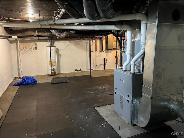 19 Beech Dr, Scriba, NY 13126 - unfinished basement with water heater, electric panel, and heating unit