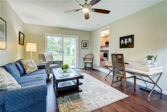 286 Park Ln, Webster, NY 14580 - living room featuring a ceiling fan and dark wood finished floors