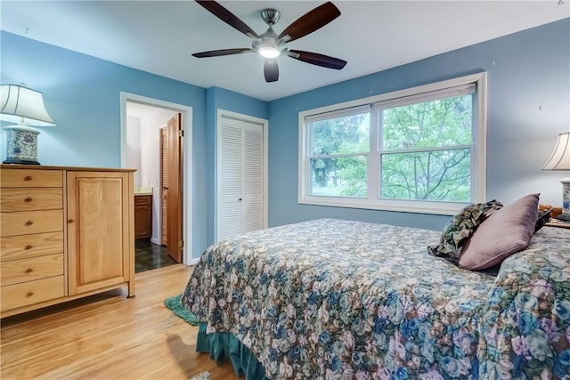 286 Park Ln, Webster, NY 14580 - bedroom with light wood-style flooring, a closet, and a ceiling fan