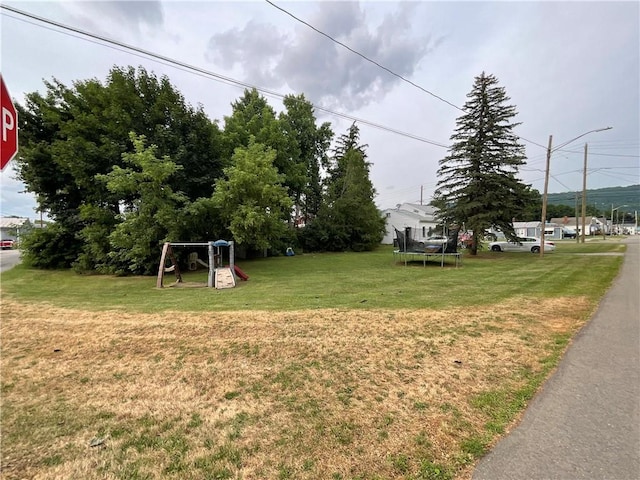 22 Jefferson St, North Dansville, NY 14437 - view of grassy yard with a trampoline