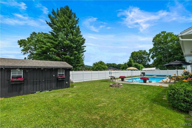 102 W Rand St, German Flatts, NY 13357 - fenced backyard featuring an outdoor fire pit and an outbuilding