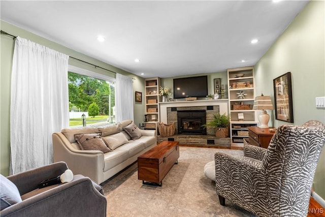 102 W Rand St, German Flatts, NY 13357 - living room with a fireplace, recessed lighting, and built in features
