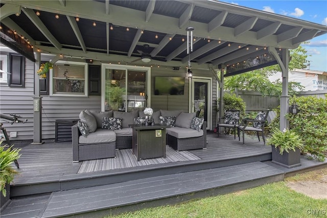 207 Baxton St, Clay, NY 13212 - deck with an outdoor hangout area and ceiling fan
