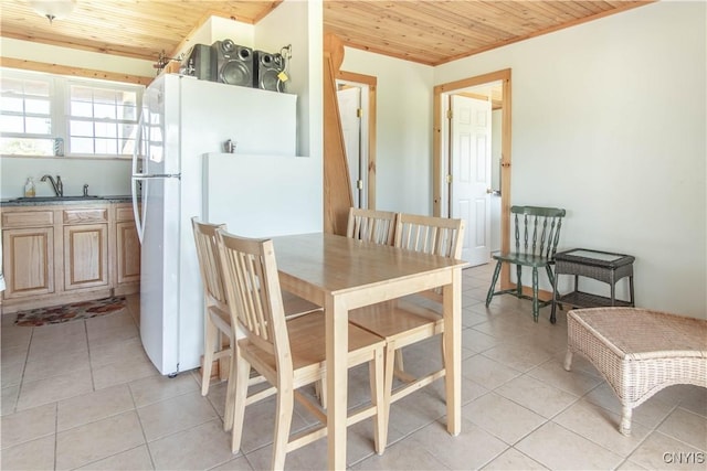 1812 Grenadier Island Rd Unit 1, Cape Vincent, NY 13618 - dining area with wooden ceiling and light tile patterned floors