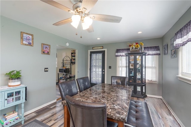 82 Maple St, Canisteo, NY 14823 - dining room featuring wood finished floors, ceiling fan, and recessed lighting