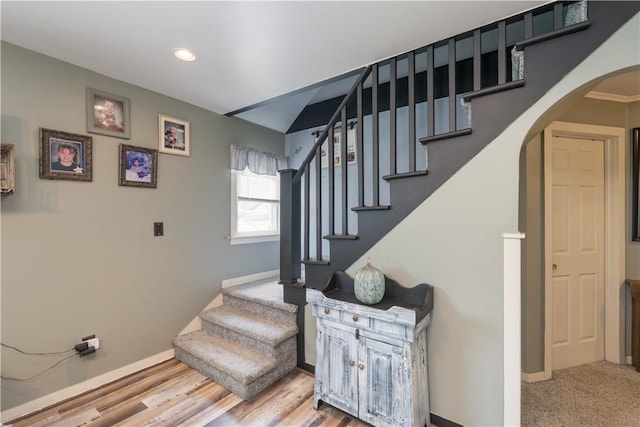 82 Maple St, Canisteo, NY 14823 - stairway featuring arched walkways and recessed lighting