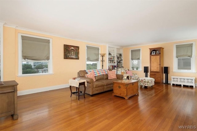 83 Bryant # 7Ab, Buffalo, NY 14209 - living area with ornamental molding, wood finished floors, and built in features