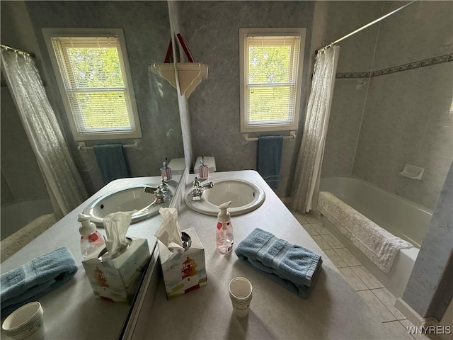 26 Forestglen Cir, Amherst, NY 14221 - bathroom featuring shower / tub combo, vanity, and tile patterned flooring