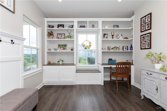 2600 Sunshine Cir, Camillus, NY 13031 - sitting room featuring dark wood finished floors, plenty of natural light, recessed lighting, and a desk