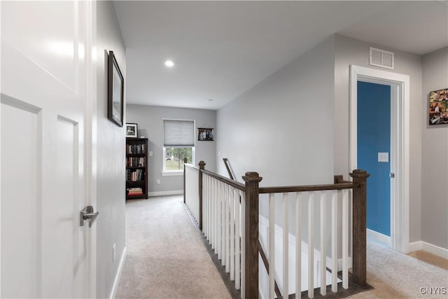 2600 Sunshine Cir, Camillus, NY 13031 - hall with an upstairs landing, carpet, and recessed lighting