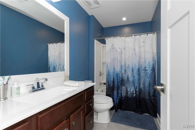 2600 Sunshine Cir, Camillus, NY 13031 - bathroom with vanity, tile patterned floors, and shower / bathtub combination with curtain