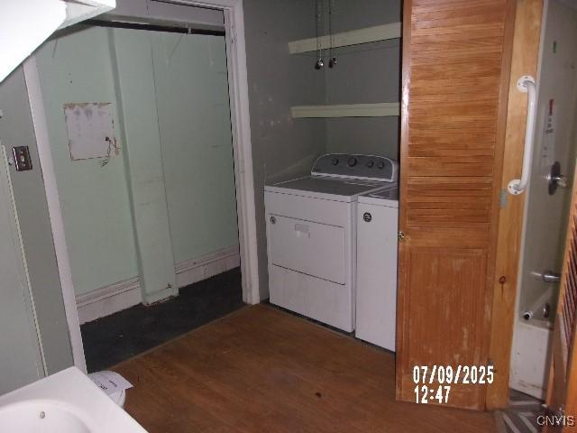 20 N 4th Ave, German Flatts, NY 13357 - washroom featuring washer and clothes dryer and dark wood finished floors