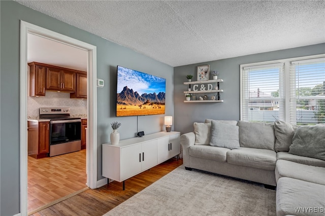 445 75th St, Niagara Falls, NY 14304 - living room with light wood-style flooring and a textured ceiling