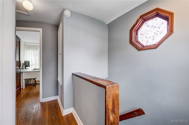 445 75th St, Niagara Falls, NY 14304 - corridor with an upstairs landing, hardwood / wood-style floors, and a desk