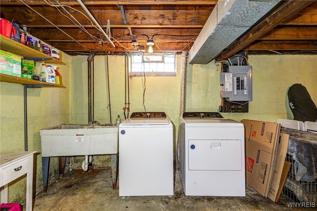445 75th St, Niagara Falls, NY 14304 - laundry area with electric panel and washer and dryer